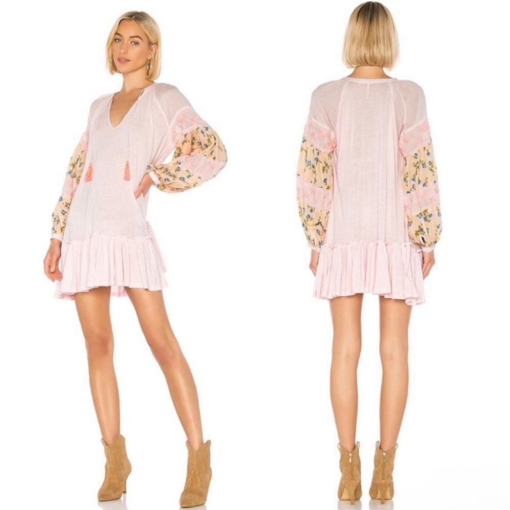 🆕 NWT Free People Floral Sleeve Tassel Dress – Size XS – Oversized Fit - Tunic